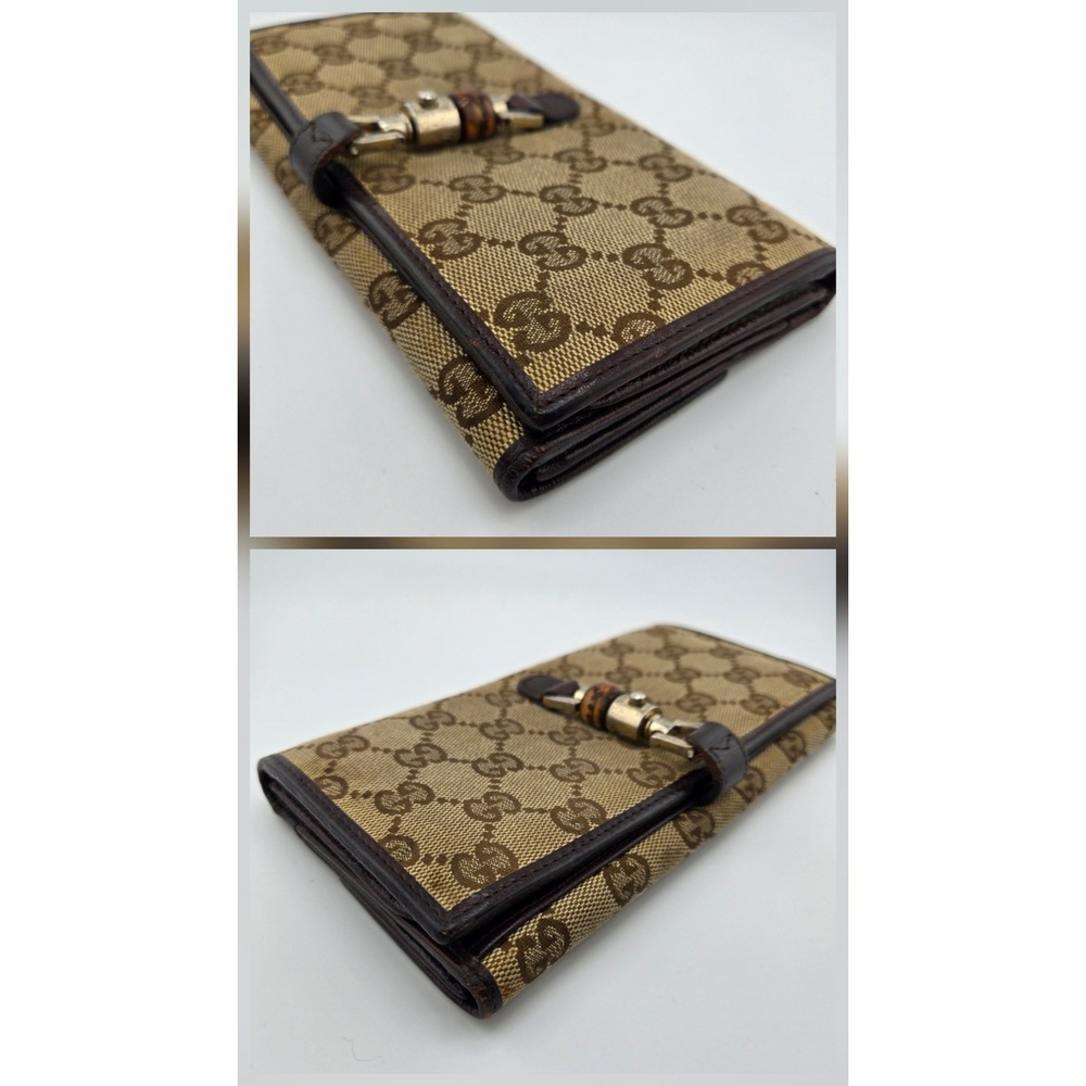 Gucci GG Monogram Jackie Bamboo Piston Clasp Long Wallet Brown Canvas 208566 - Picture 5 of 11